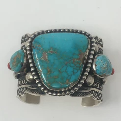 Silver Creations From The Southwest By Gundi Jewelry Turquoise & Red Coral Cuff
