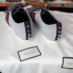 Outlet ๐งจ Gucci TIFFIANY'S CLOSET Glitter Web ๐ Sneaker With Studs ๐ฏ 8 Gucci TIFFIANY'S CLOSET Glitter Web Sneaker With Studs