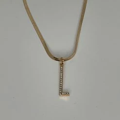 The Sparkling Spur Jewelry Rhinestone Initial On Snake Chain Necklace (Variety)