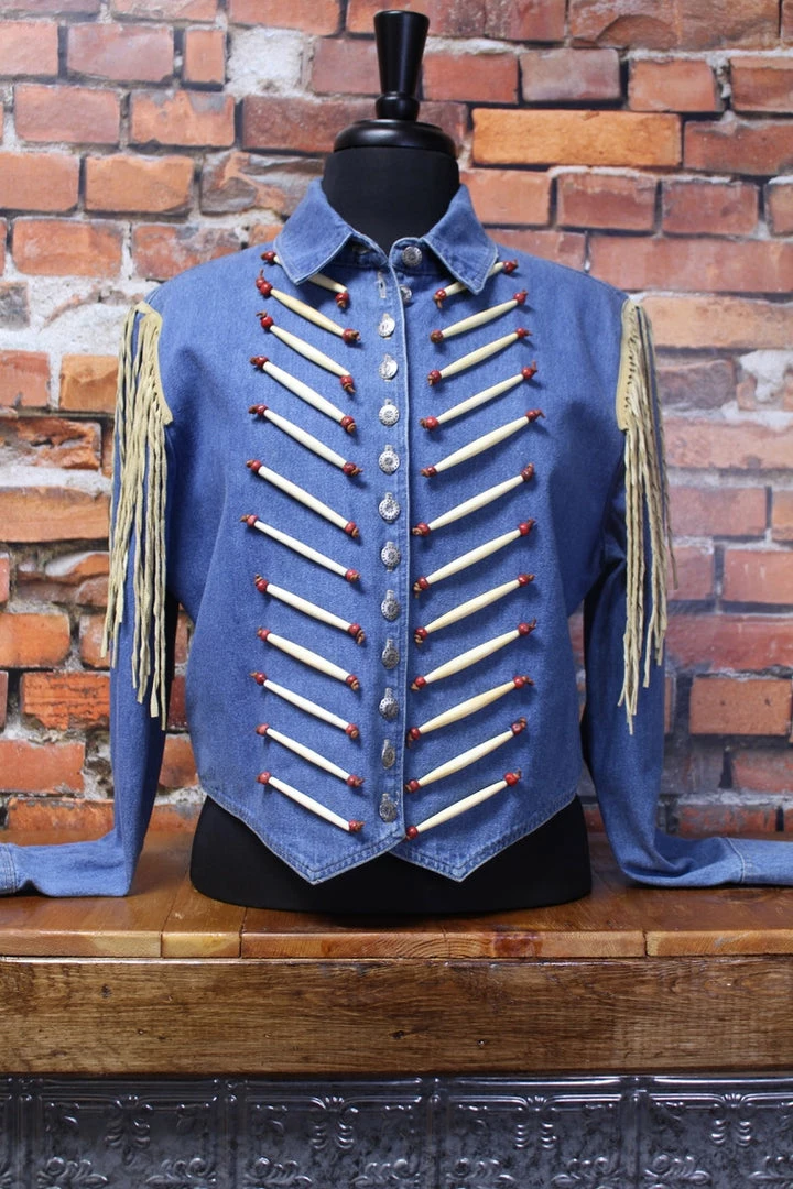 Best Sale ๐ Double D Ranch Wear TIFFIANY'S CLOSET Denim Jacket With Hair Pipe Bones ๐ 3 Double D Ranch Wear TIFFIANY'S CLOSET Denim Jacket With Hair Pipe Bones