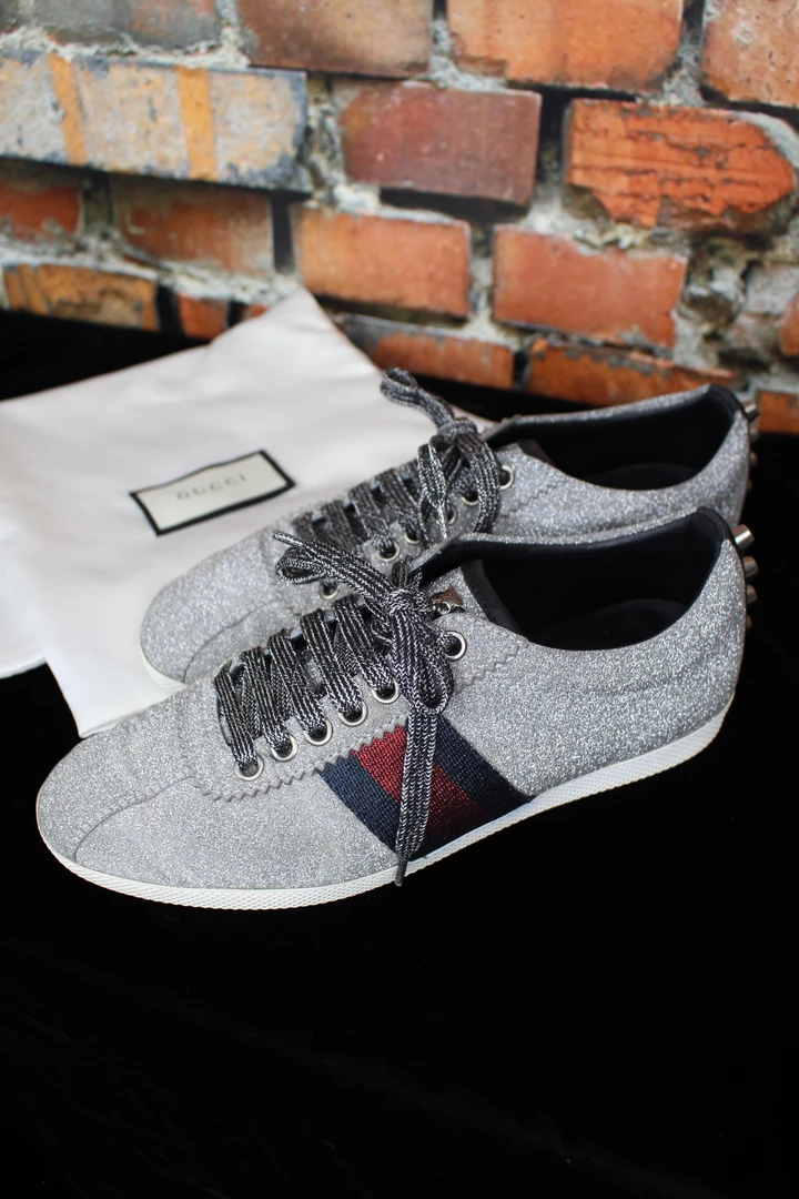 Outlet ๐งจ Gucci TIFFIANY'S CLOSET Glitter Web ๐ Sneaker With Studs ๐ฏ 4 Gucci TIFFIANY'S CLOSET Glitter Web Sneaker With Studs