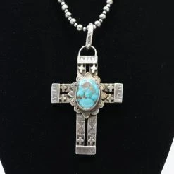 Kathy Sands Cross Pendent With Turquoise Stone