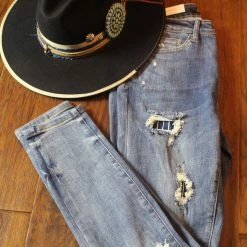 Judy Blue Bottoms Pinstripe Patch Skinny Jeans