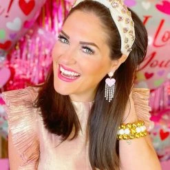 Wholesale ⭐ Brianna Cannon Ivory Velvet Headband With Hand-Sewn Pink Heart Crystals New Arrivals ✨ 8 Brianna Cannon Ivory Velvet Headband With Hand-Sewn Pink Heart Crystals New Arrivals