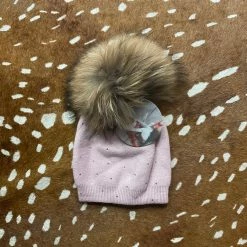 Maniere Sparkle Baby Winter Beanie With Raccoon Snap On Pom
