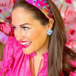 Brianna Cannon Hot Pink Silk Floral Headband With Hand-Sewn Crystals