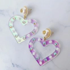 Brianna Cannon Iridescent Heart Earrings With Pearls And Crystals