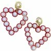 Brianna Cannon Red Glitter Jumbo Heart Pearl Earrings Jewelry