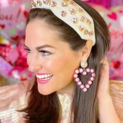 Brianna Cannon Pink Glitter Jumbo Pearl Heart Earrings Jewelry