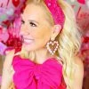 Brianna Cannon Hot Pink Velvet Headband With Hand-Sewn Hot Pink Crystal Hearts