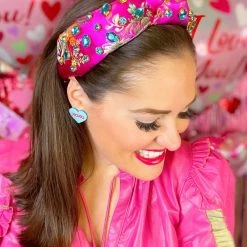 Brianna Cannon Hot Pink Silk Floral Headband With Hand-Sewn Crystals
