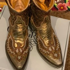 Old Gringo Eagle Beaded Gold Metallic Bootie Shoes/Boots