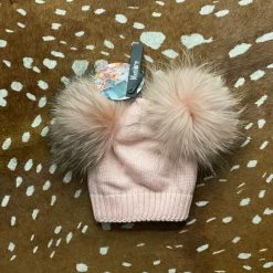 Maniere Double Raccoon Fur Baby Pom Beanie Kid's Hats