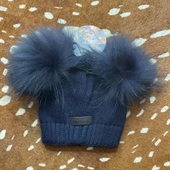 Maniere Kid's Hats Double Raccoon Fur Baby Pom Beanie
